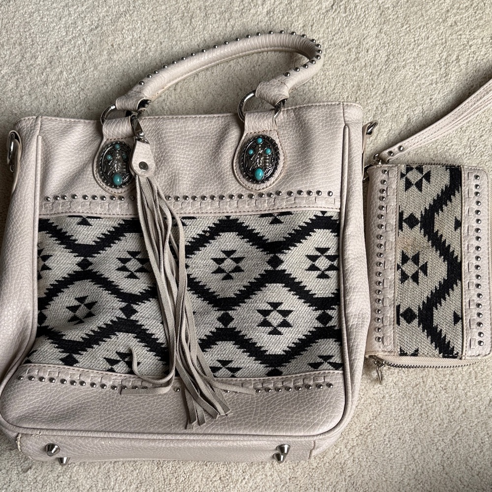 Montana West Cream and Black Geometric Shoulder Bag